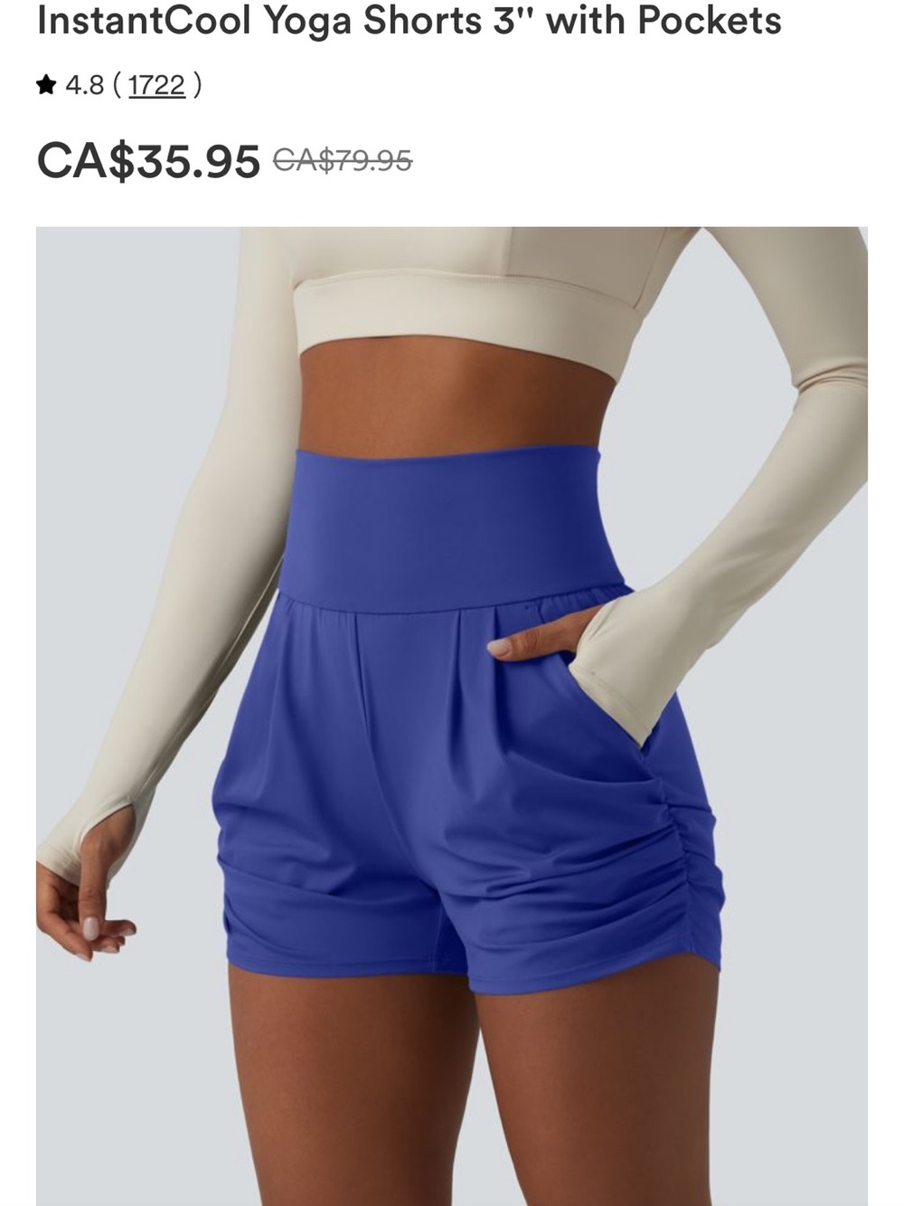 Halara High-Waist Yoga Shorts with Pockets - Blue size M